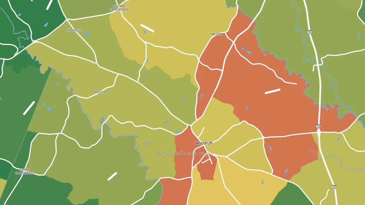 Woodruff, SC Map of Assault Rates