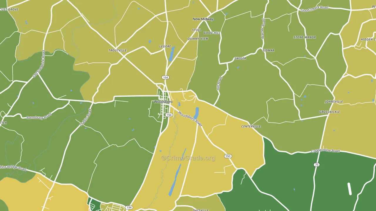 Woodsboro, MD Map of Assault Rates