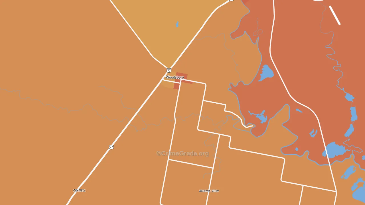 Woodsboro, TX Map of Assault Rates