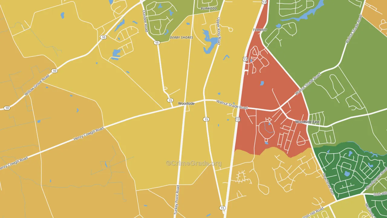Woodside, DE Map of Assault Rates