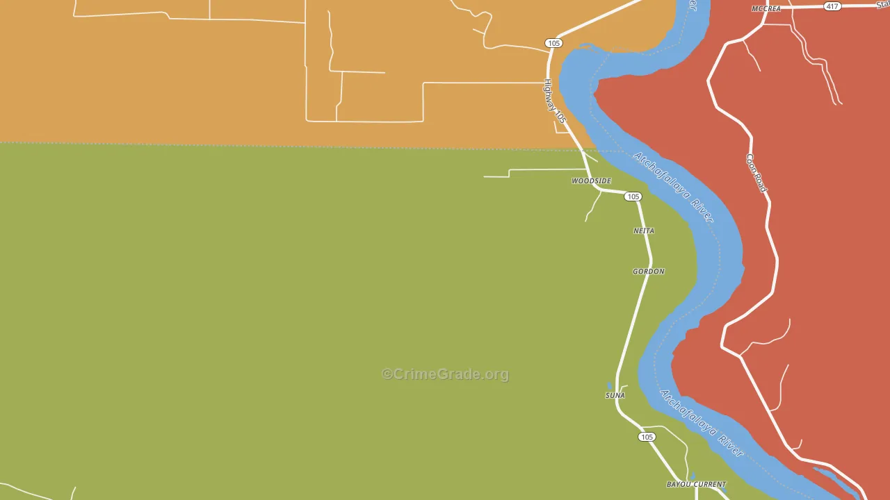 Woodside, LA Map of Assault Rates
