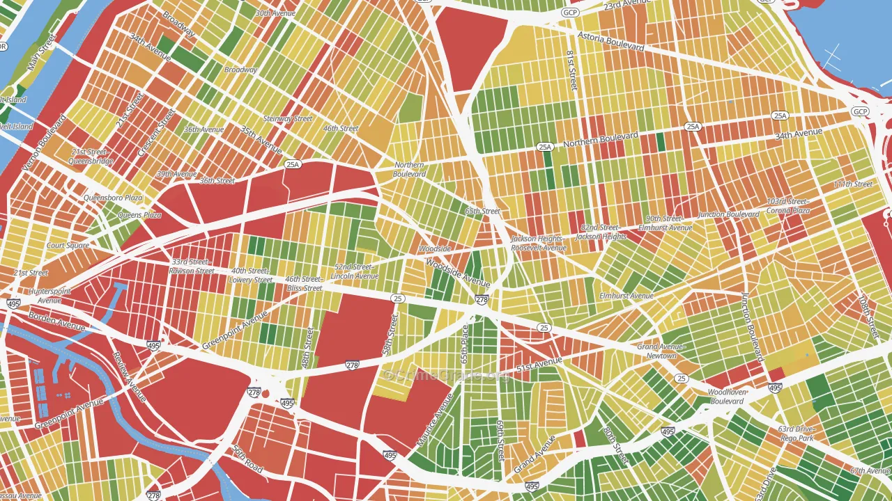 Woodside, Queens, NY Map of Assault Rates