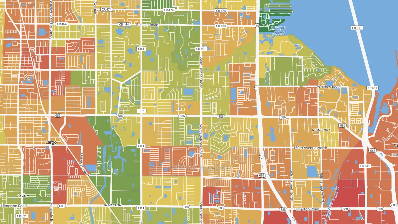 Woodside Village, Largo, FL Map of Assault Rates