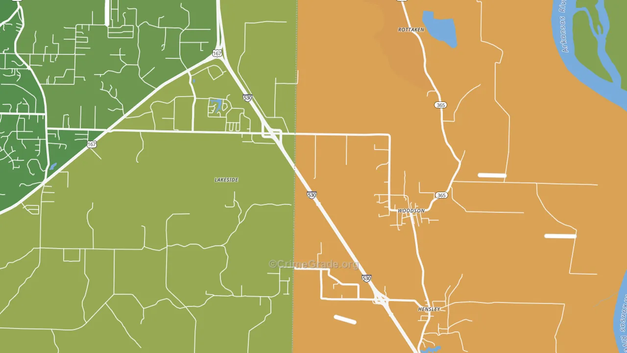 Woodson, AR Map of Assault Rates