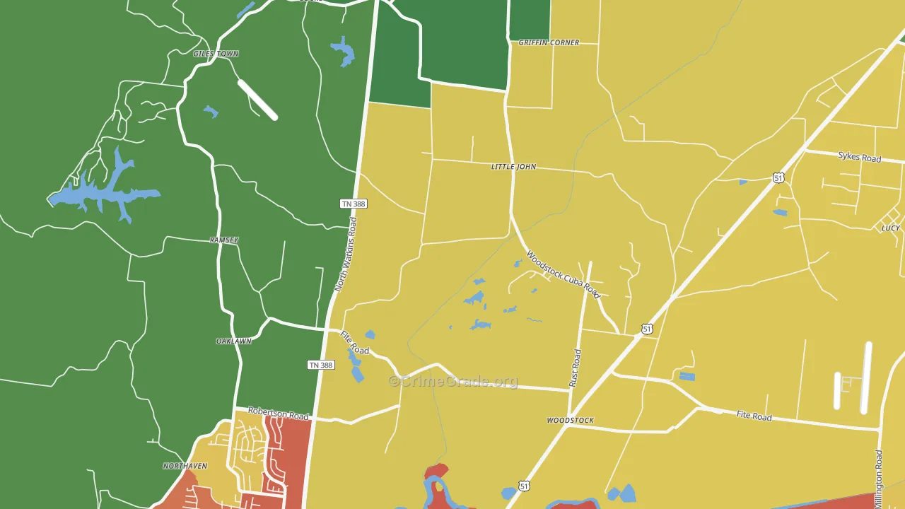 Woodstock, TN Map of Assault Rates