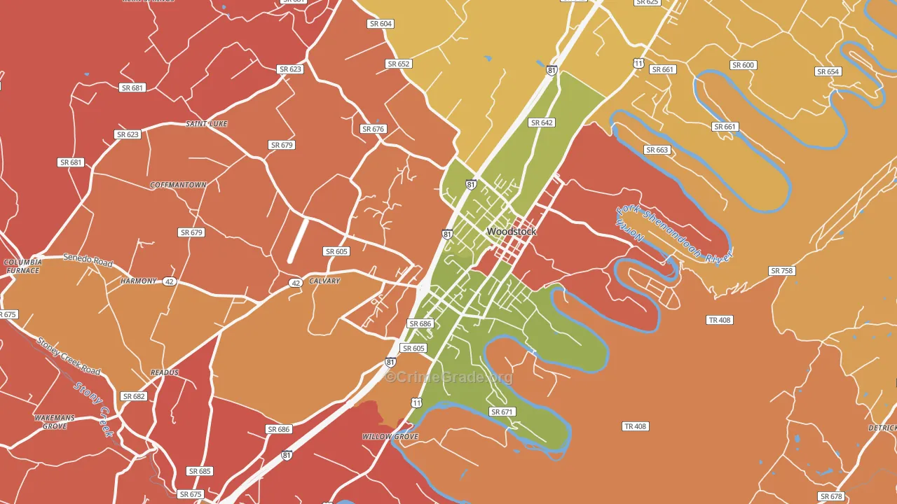 Woodstock, VA Map of Assault Rates