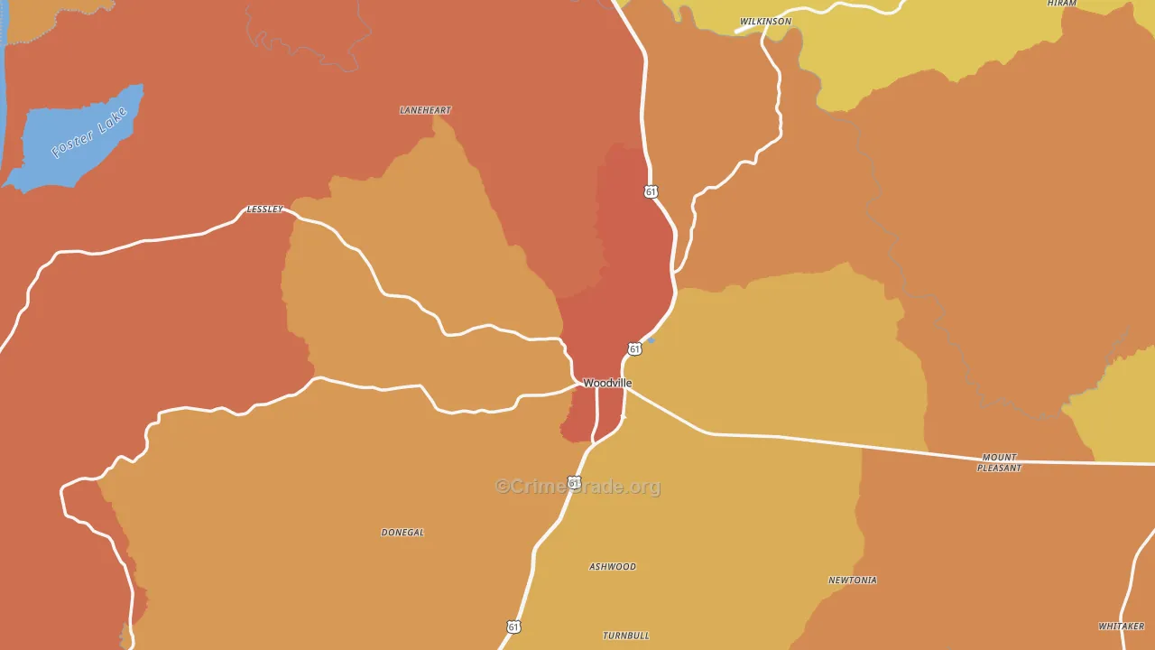 Woodville, MS Map of Assault Rates