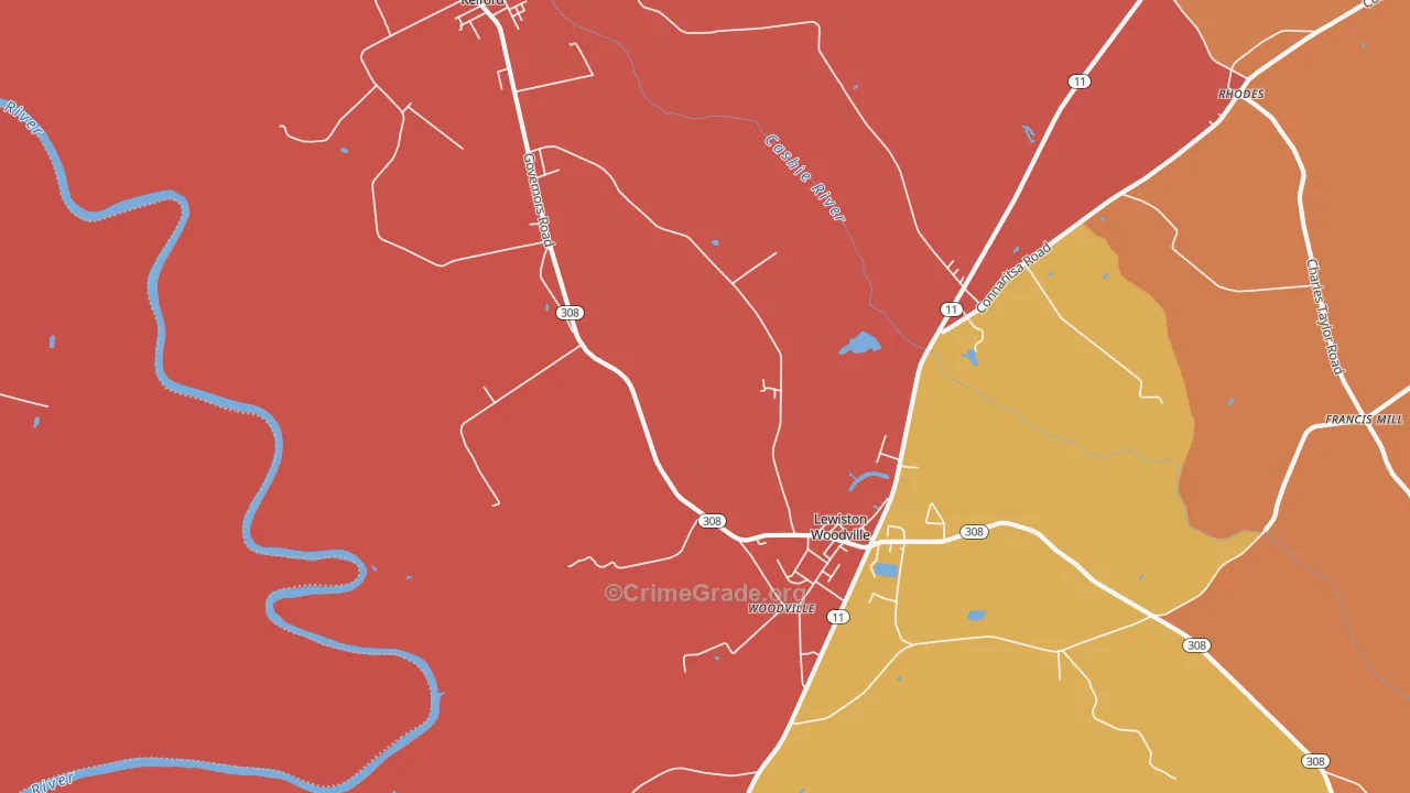Woodville, NC Map of Assault Rates