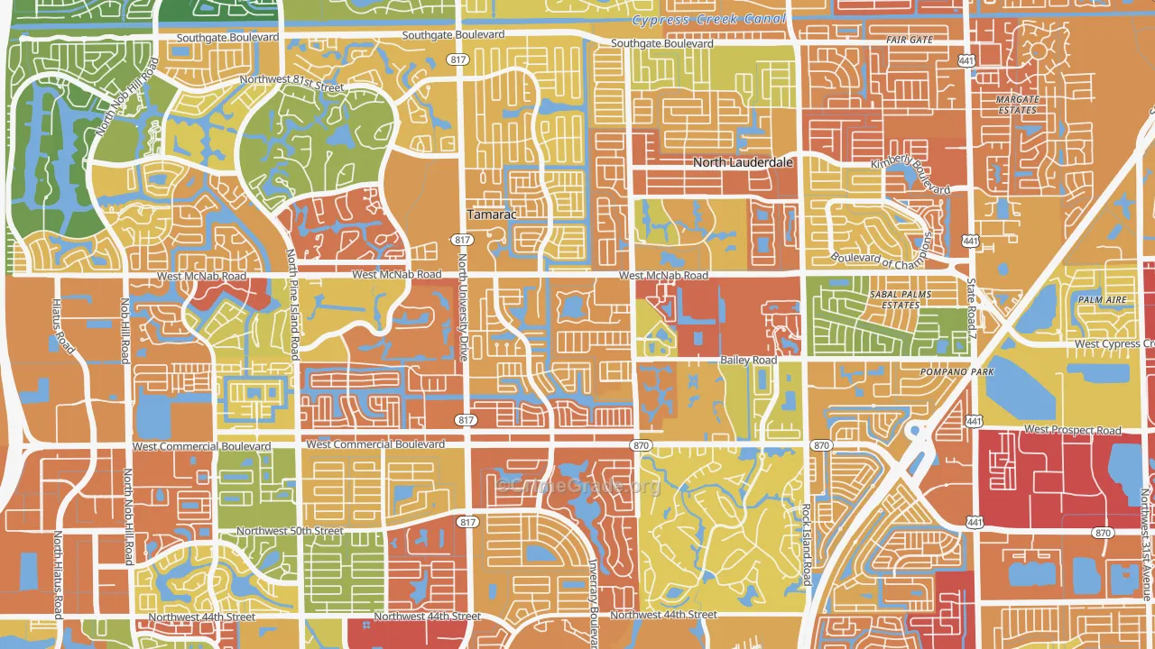 Woodville, North Lauderdale, FL Map of Assault Rates