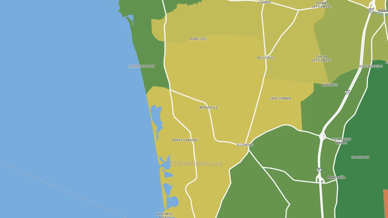 Woodville, NY Map of Assault Rates