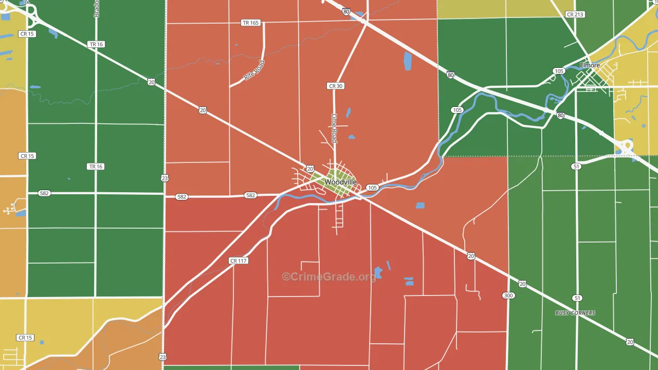 Woodville, OH Map of Assault Rates