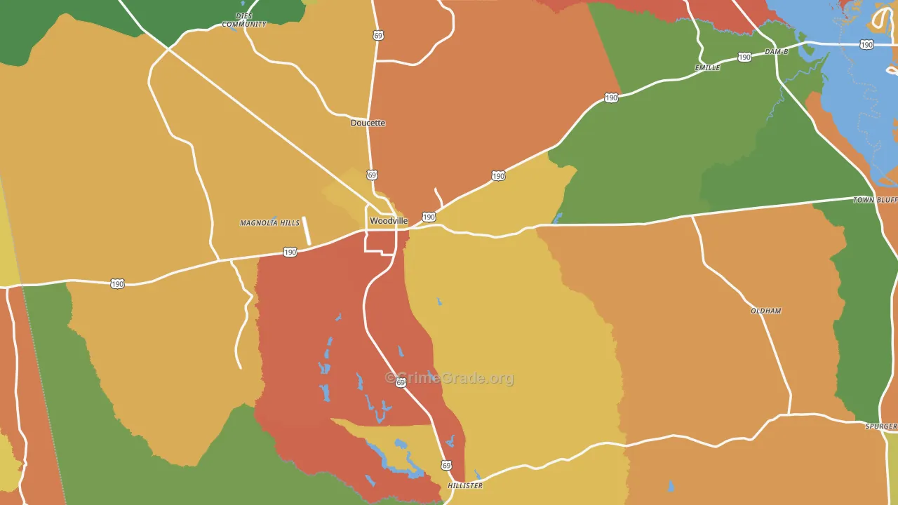 Woodville, TX Map of Assault Rates