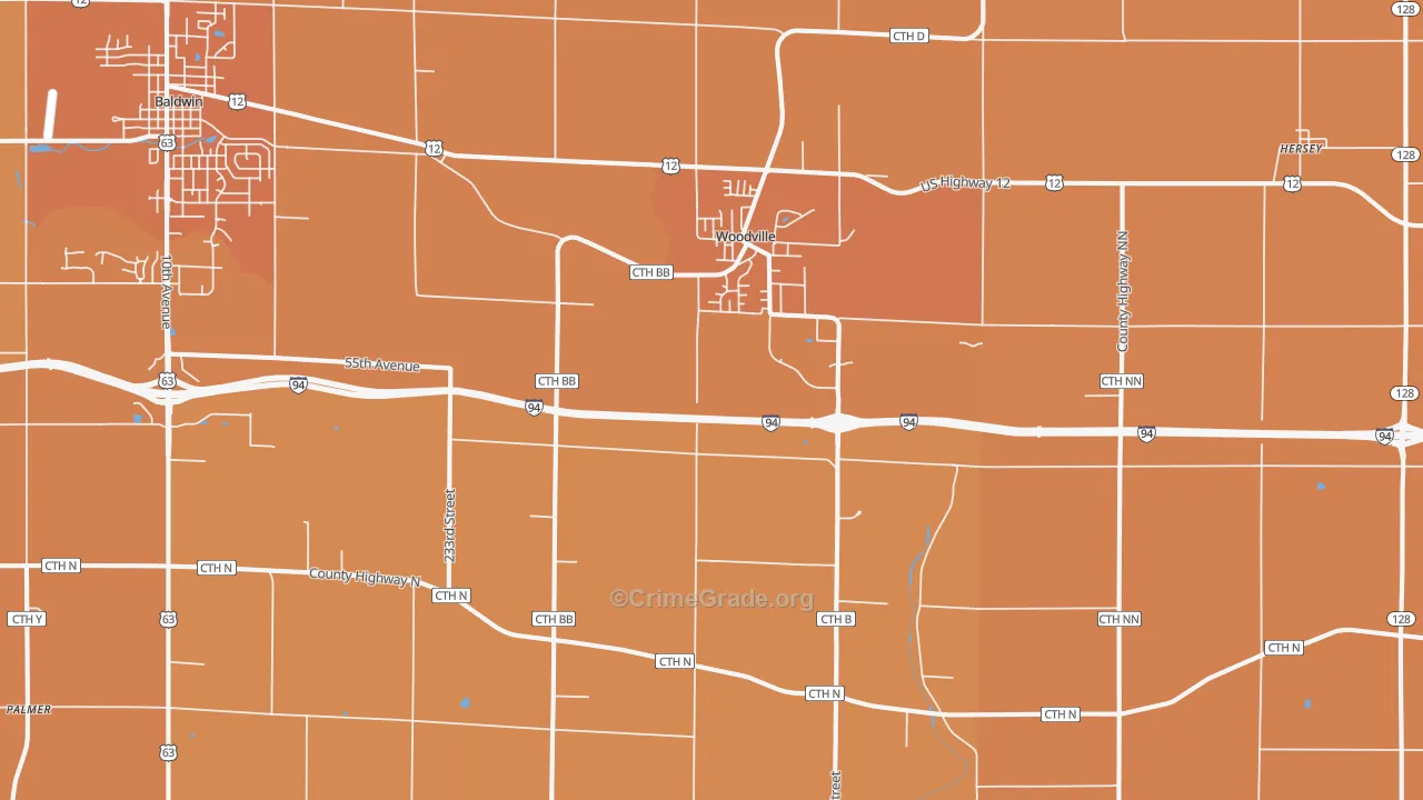 Woodville, WI Map of Assault Rates