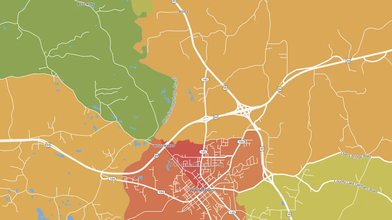 Woodwards, MS Map of Assault Rates