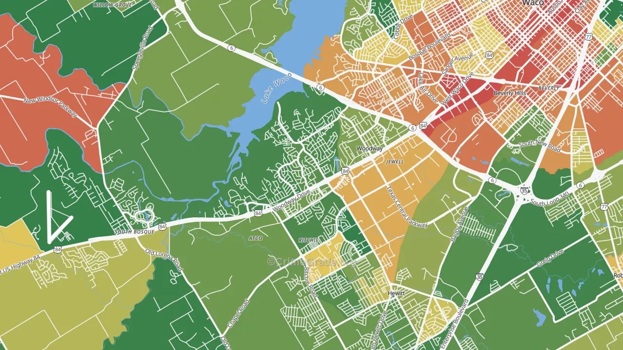 Woodway, TX Map of Assault Rates