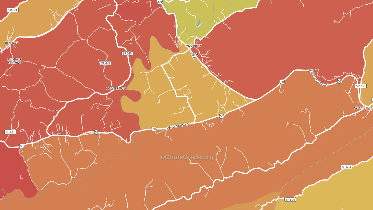 Woodway, VA Map of Assault Rates