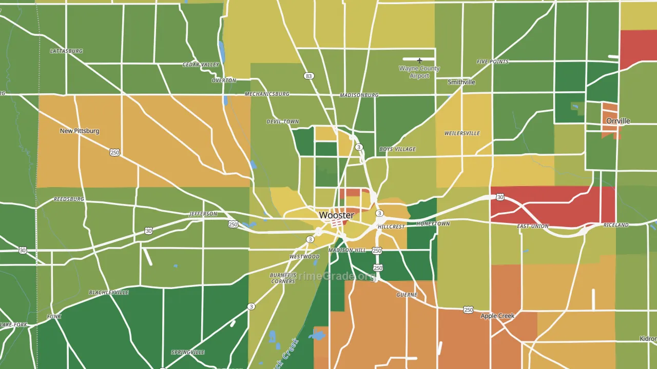 Wooster, OH Map of Assault Rates