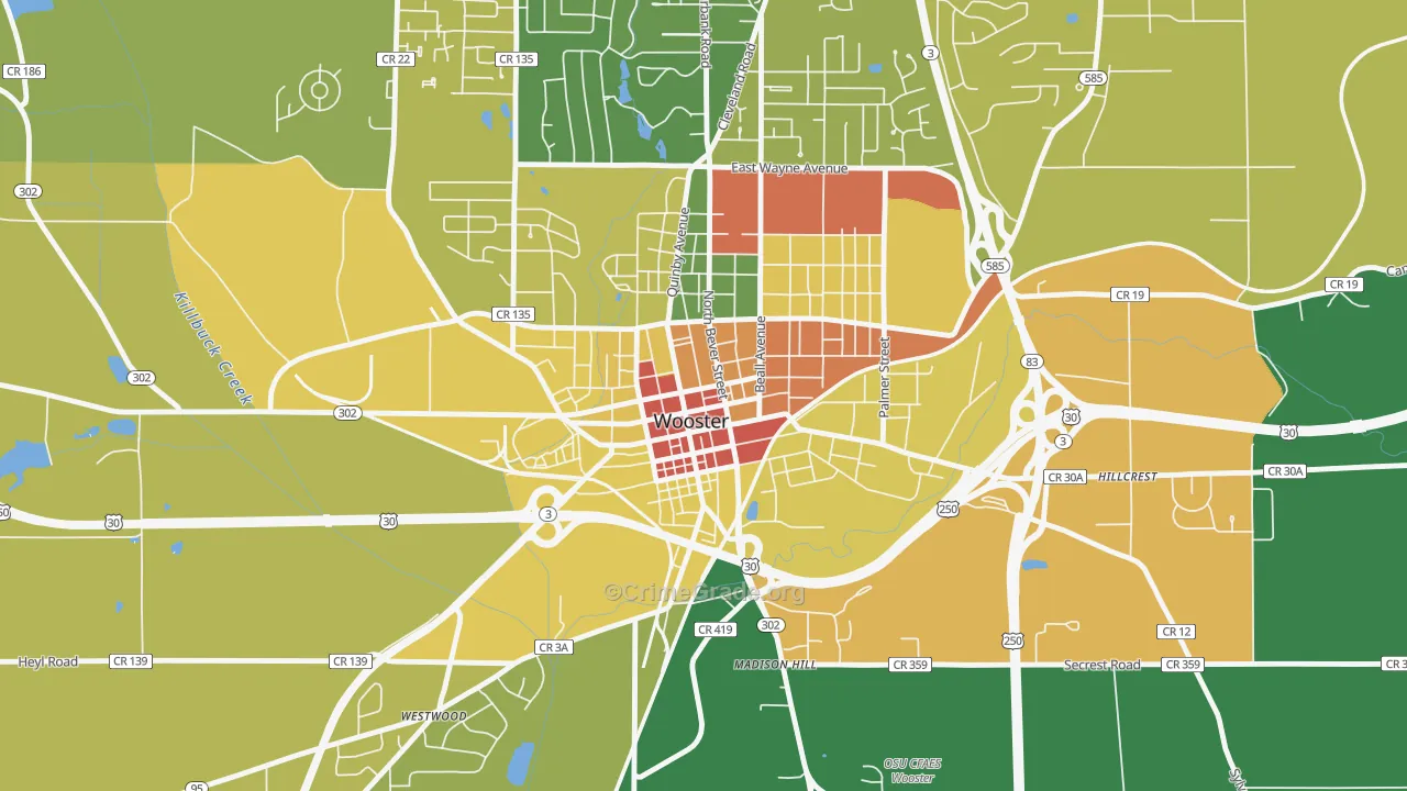Wooster Public Square Historic District, Wooster, OH Map of Assault Rates