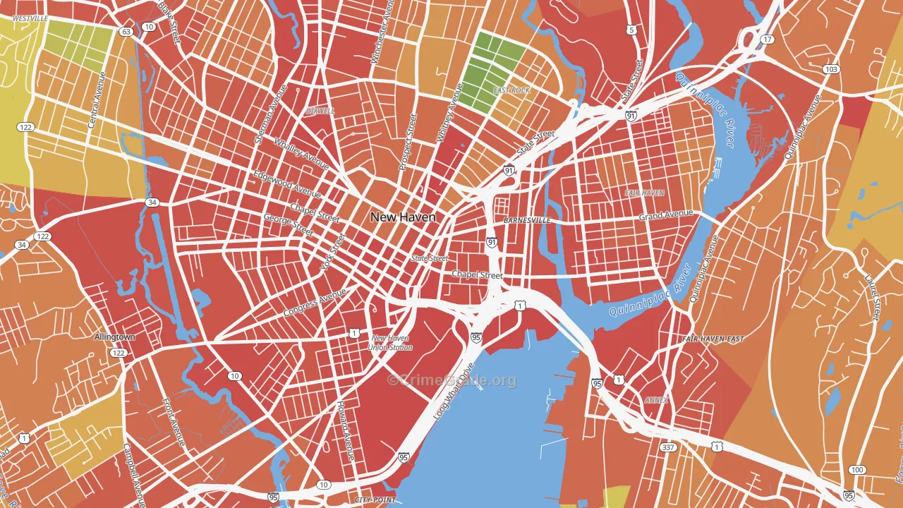 Wooster Square, New Haven, CT Map of Assault Rates