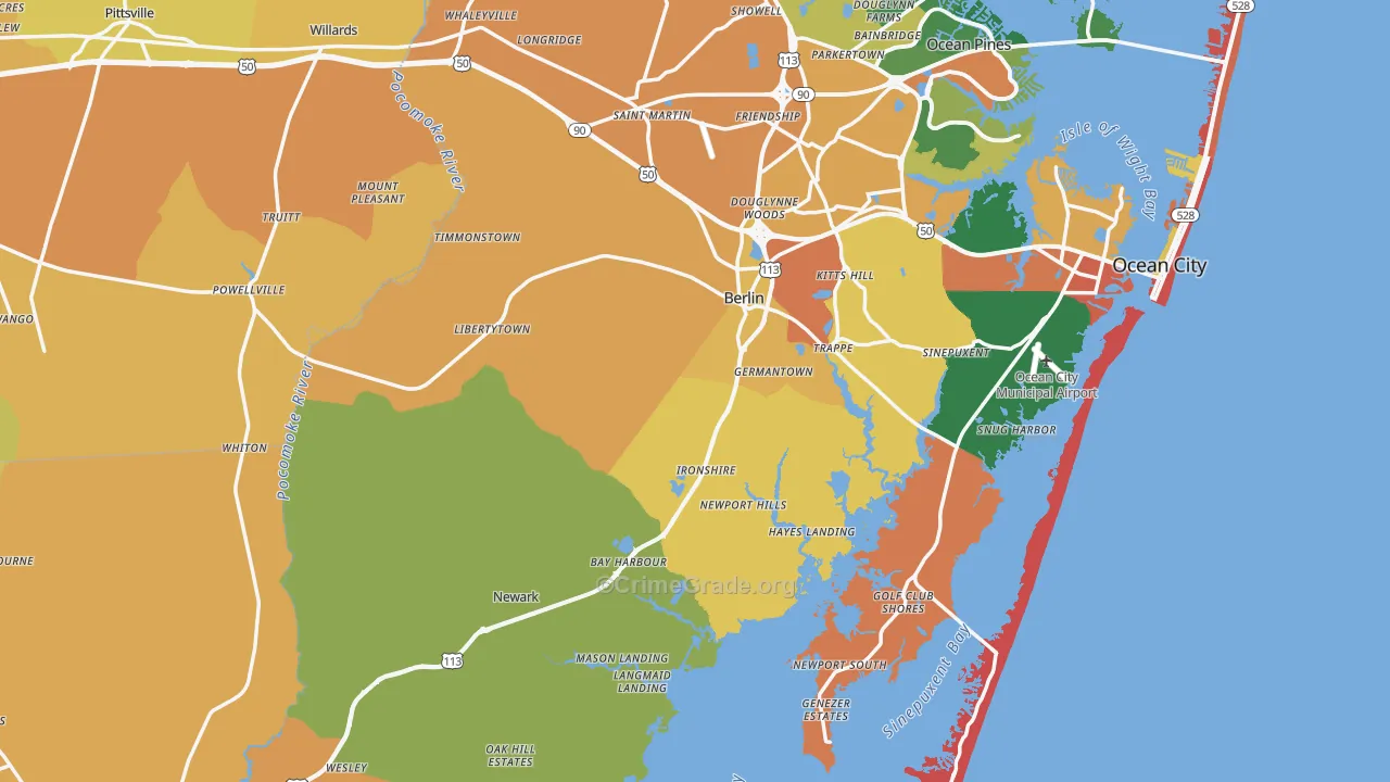 Worcester County, MD Map of Assault Rates