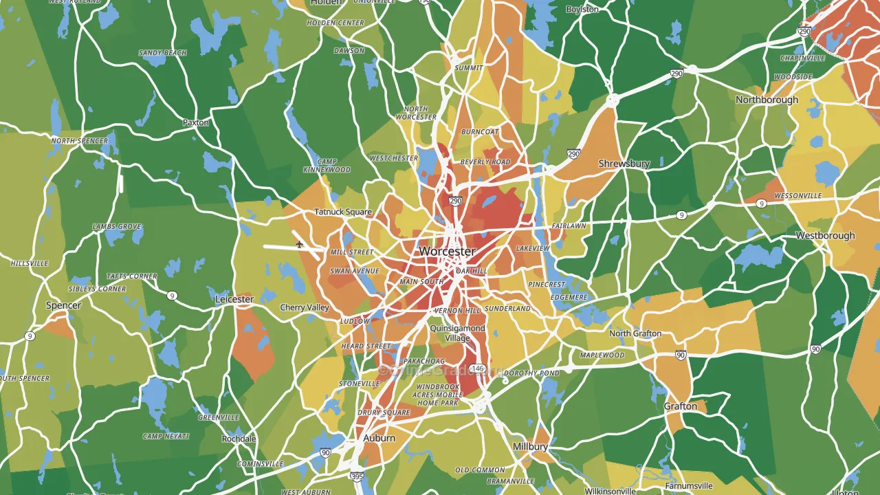 Worcester, MA Map of Assault Rates