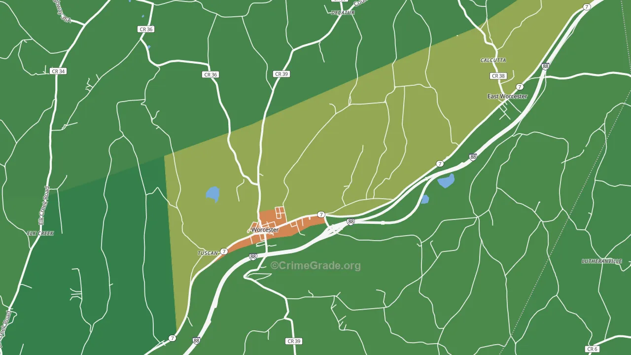 Worcester, NY Map of Assault Rates