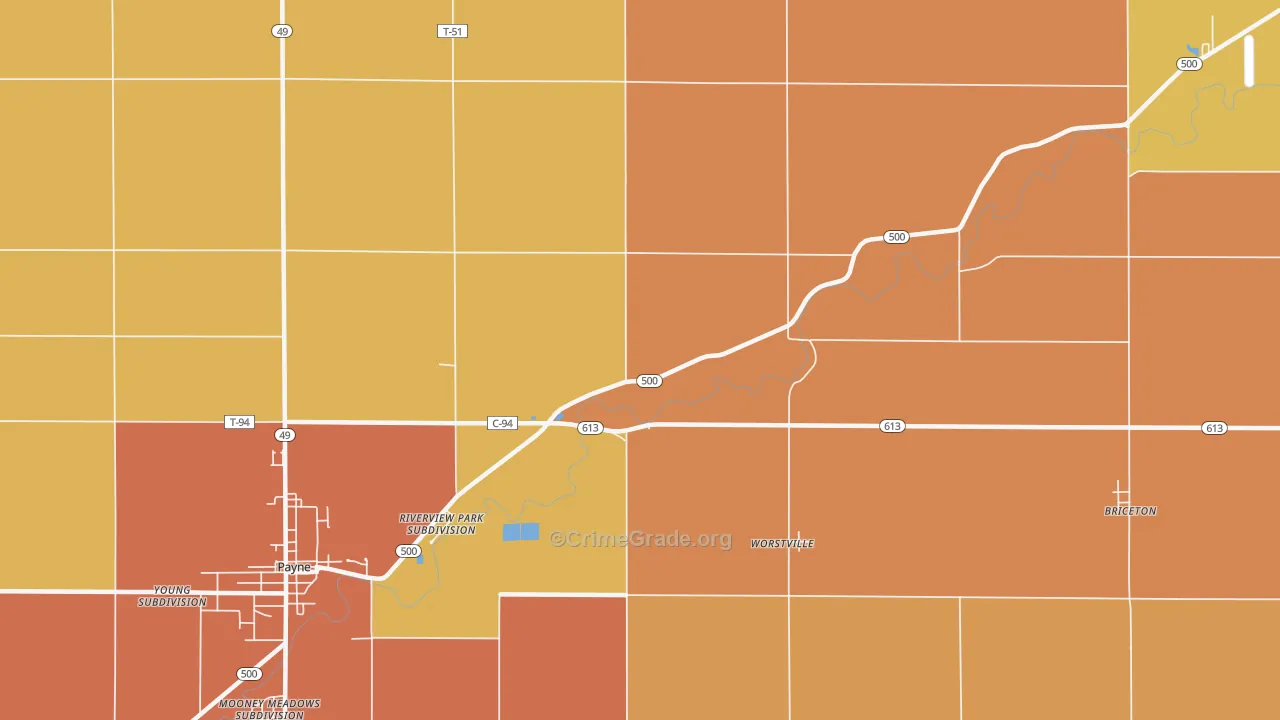 Worstville, OH Map of Assault Rates
