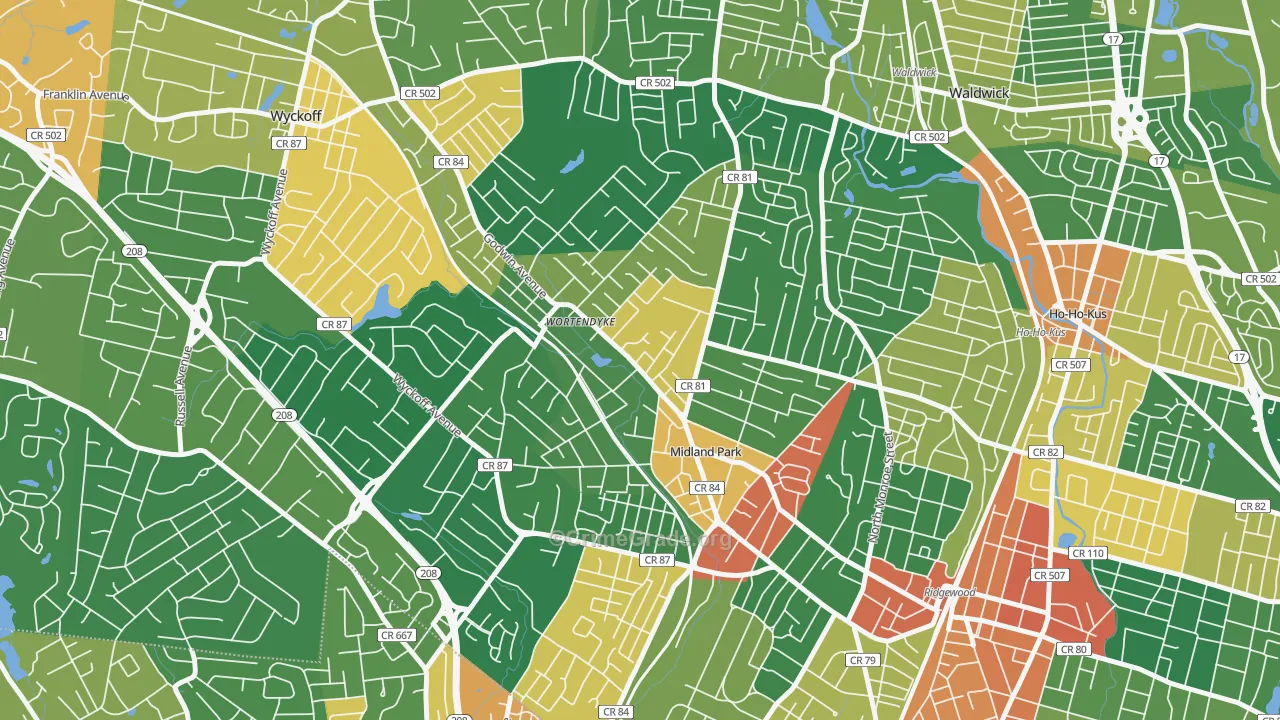 Wortendyke, Midland Park, NJ Map of Assault Rates