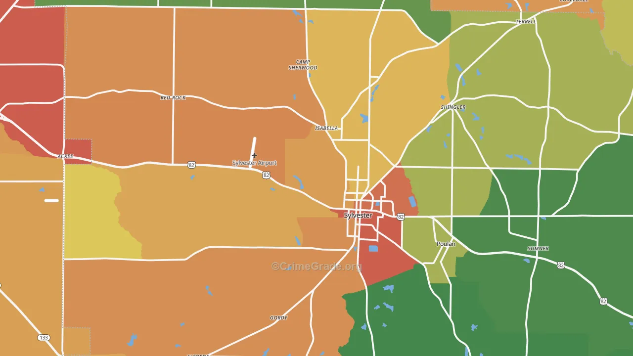 Worth County, GA Map of Assault Rates