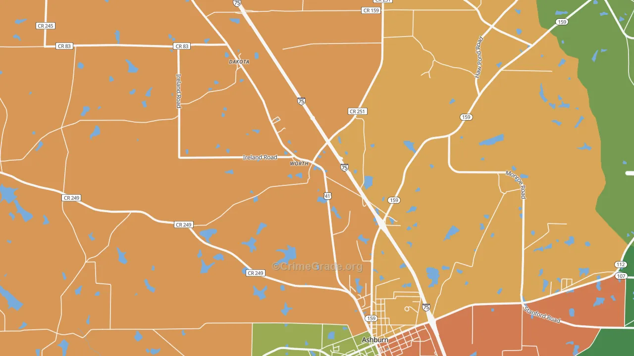 Worth, GA Map of Assault Rates