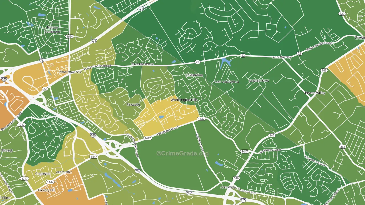 Worthington Hills, KY Map of Assault Rates