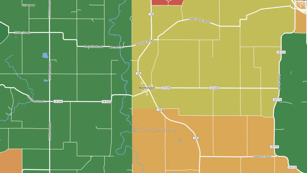 Worthington, IA Map of Assault Rates