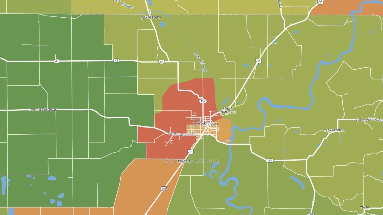 Worthington, IN Map of Assault Rates