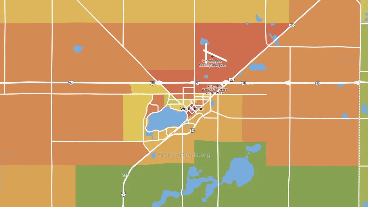 Worthington, MN Map of Assault Rates