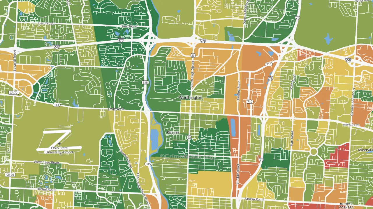 Worthington, OH Map of Assault Rates