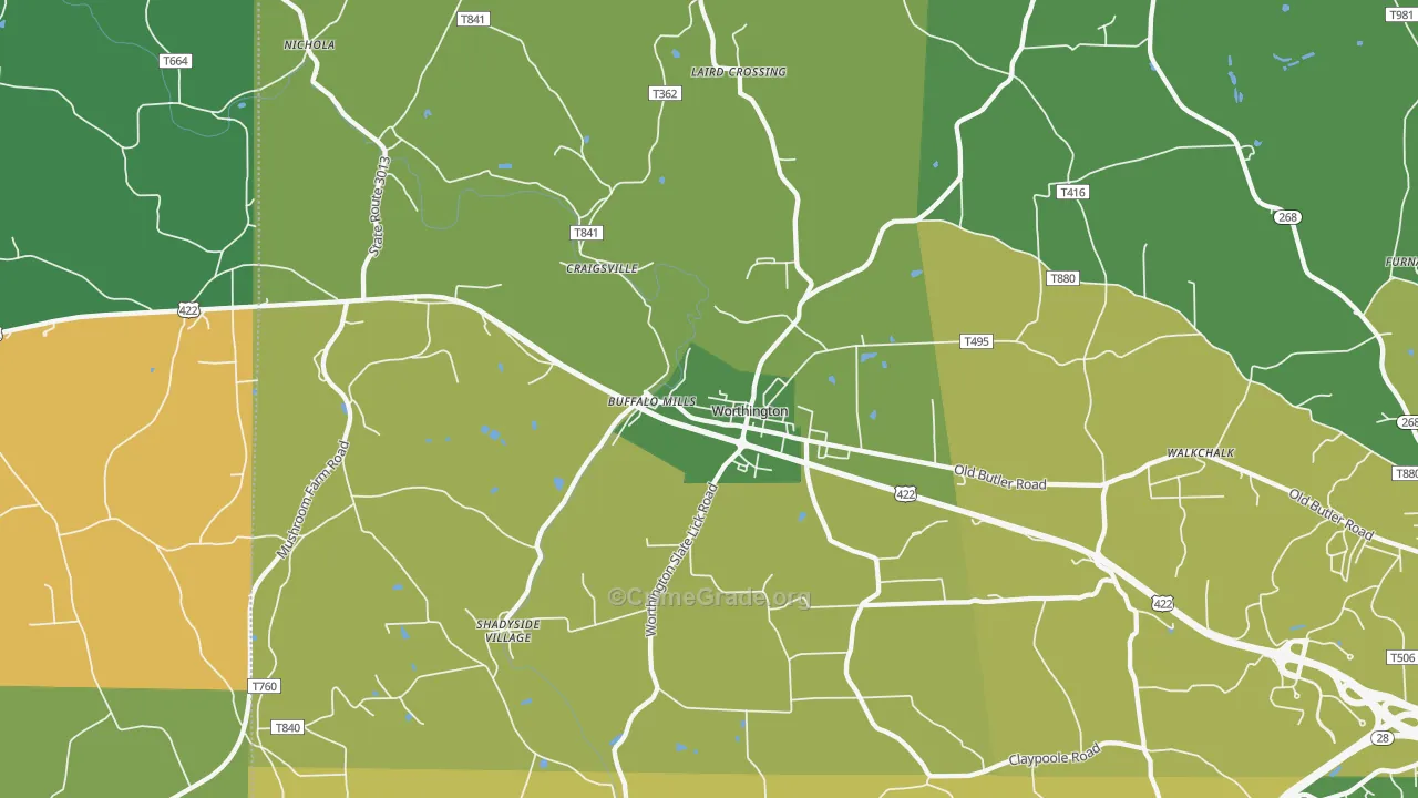 Worthington, PA Map of Assault Rates