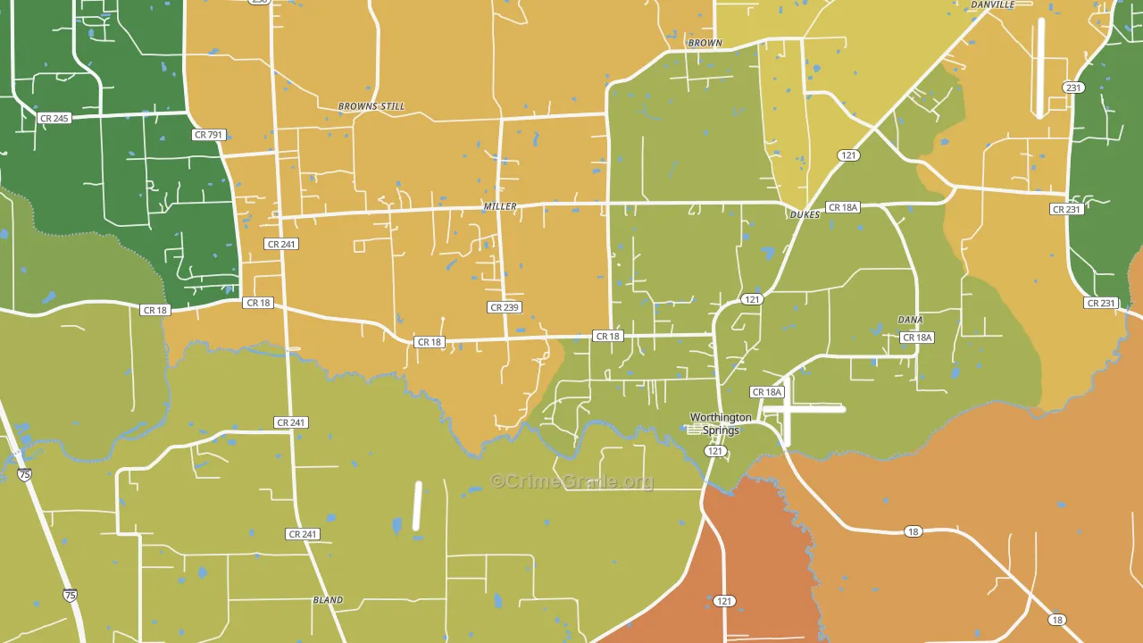 Worthington Springs, FL Map of Assault Rates