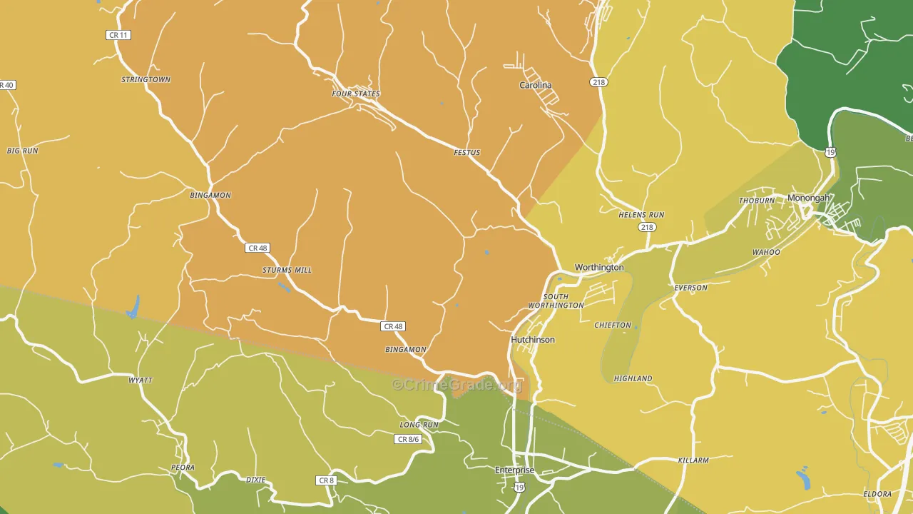 Worthington, WV Map of Assault Rates