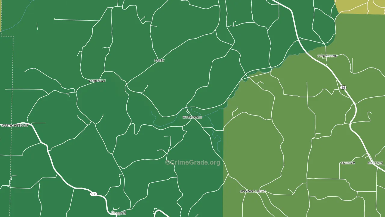 Worthville, PA Map of Assault Rates