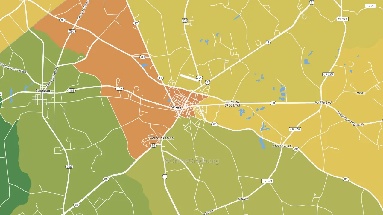 Wrens, GA Map of Assault Rates