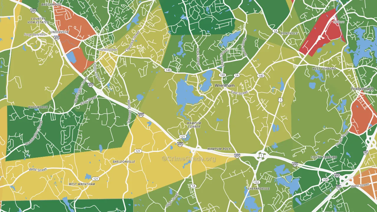 Wrentham, MA Map of Assault Rates