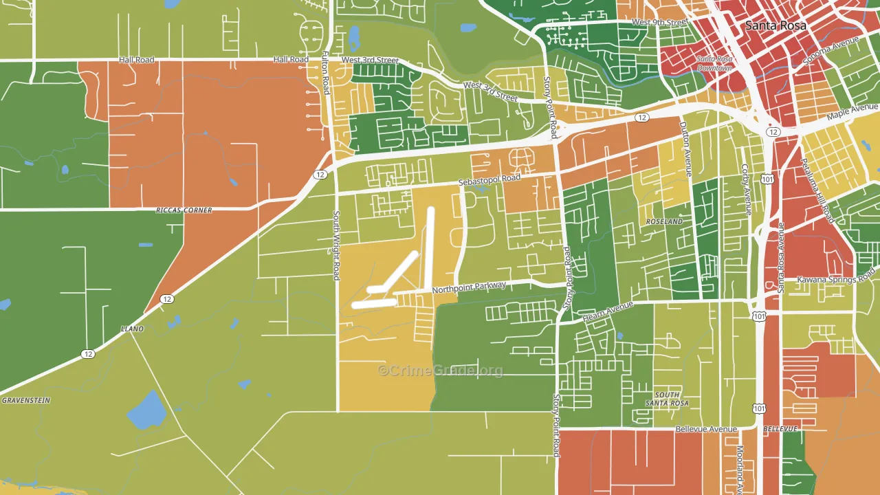 Wright Area, Santa Rosa, CA Map of Assault Rates