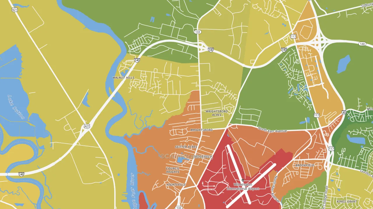 Wrightsboro, Wilmington, NC Map of Assault Rates