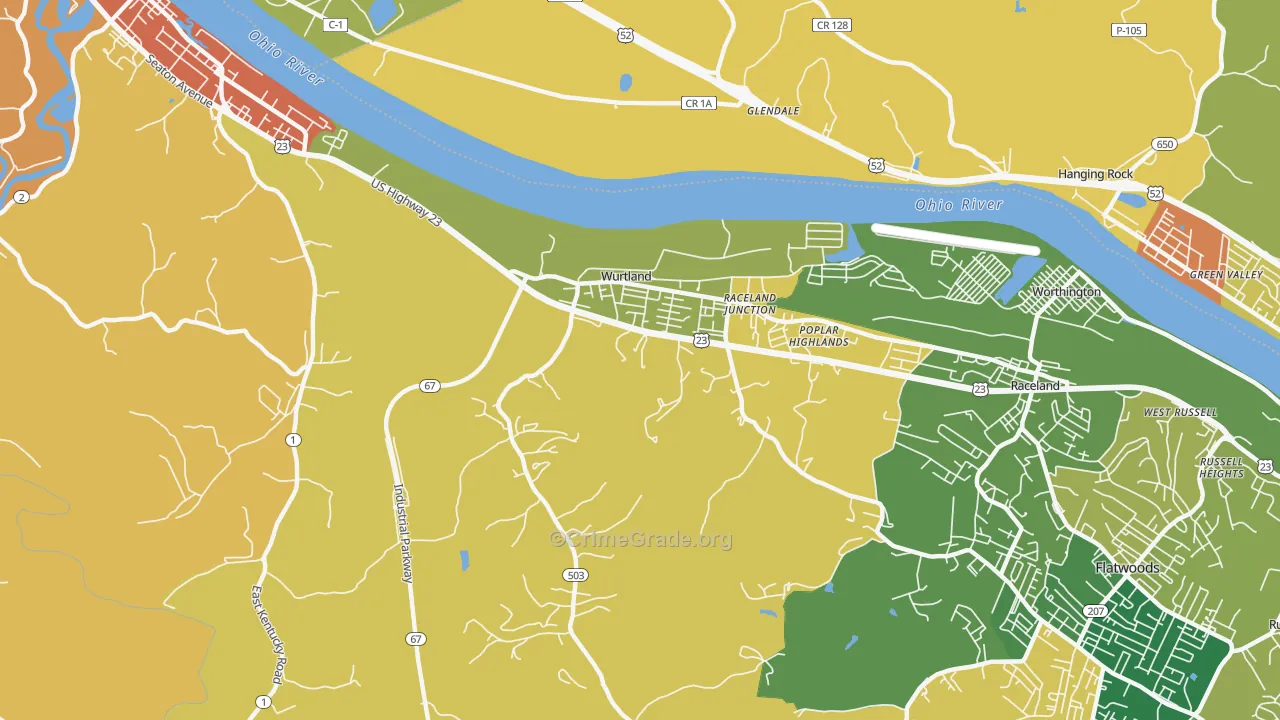 Wurtland, KY Map of Assault Rates