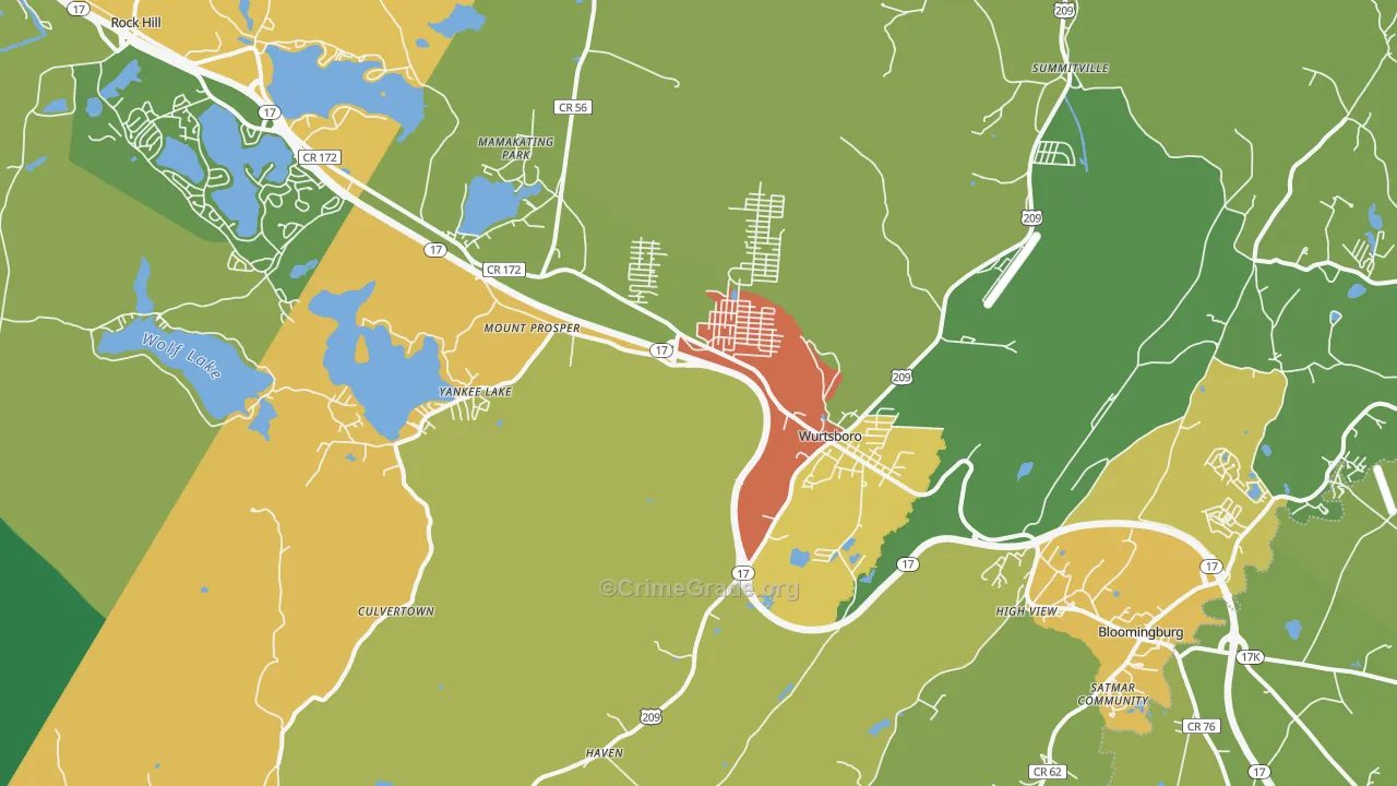 Wurtsboro, NY Map of Assault Rates