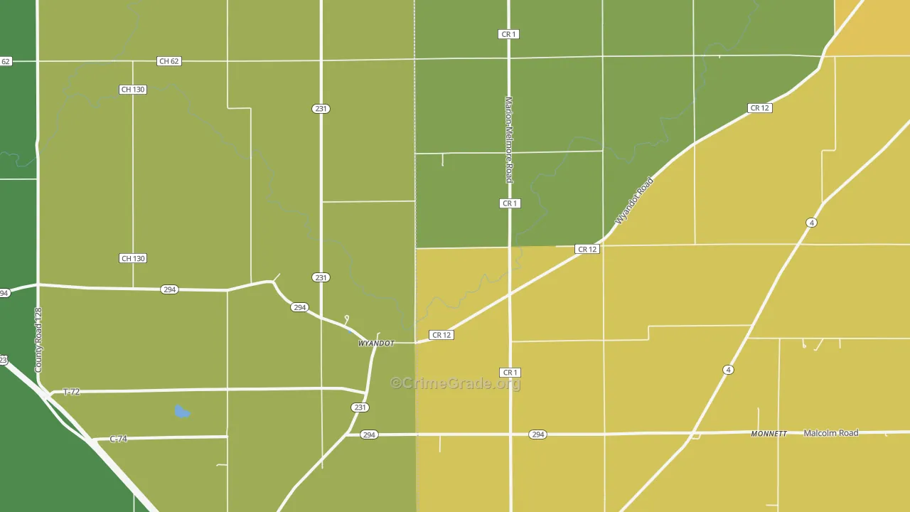Wyandot, OH Map of Assault Rates