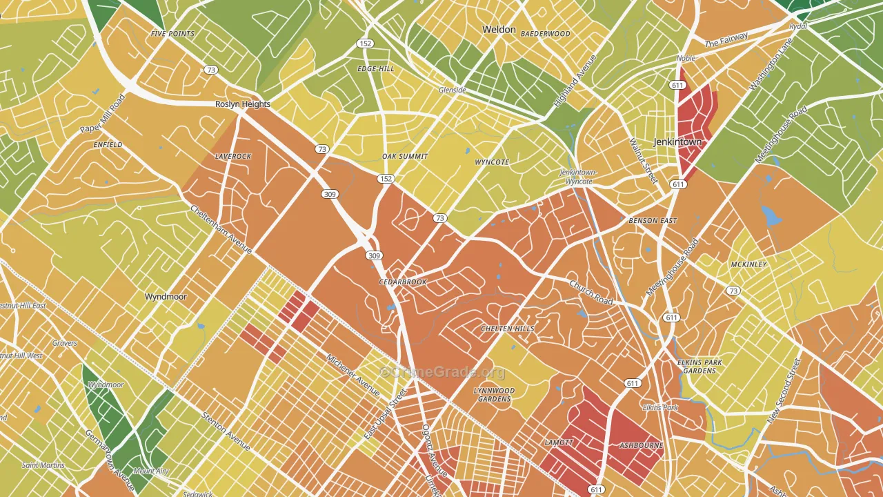 Wyncote, PA Map of Assault Rates
