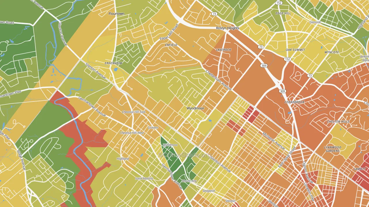 Wyndmoor, Glenside, PA Map of Assault Rates