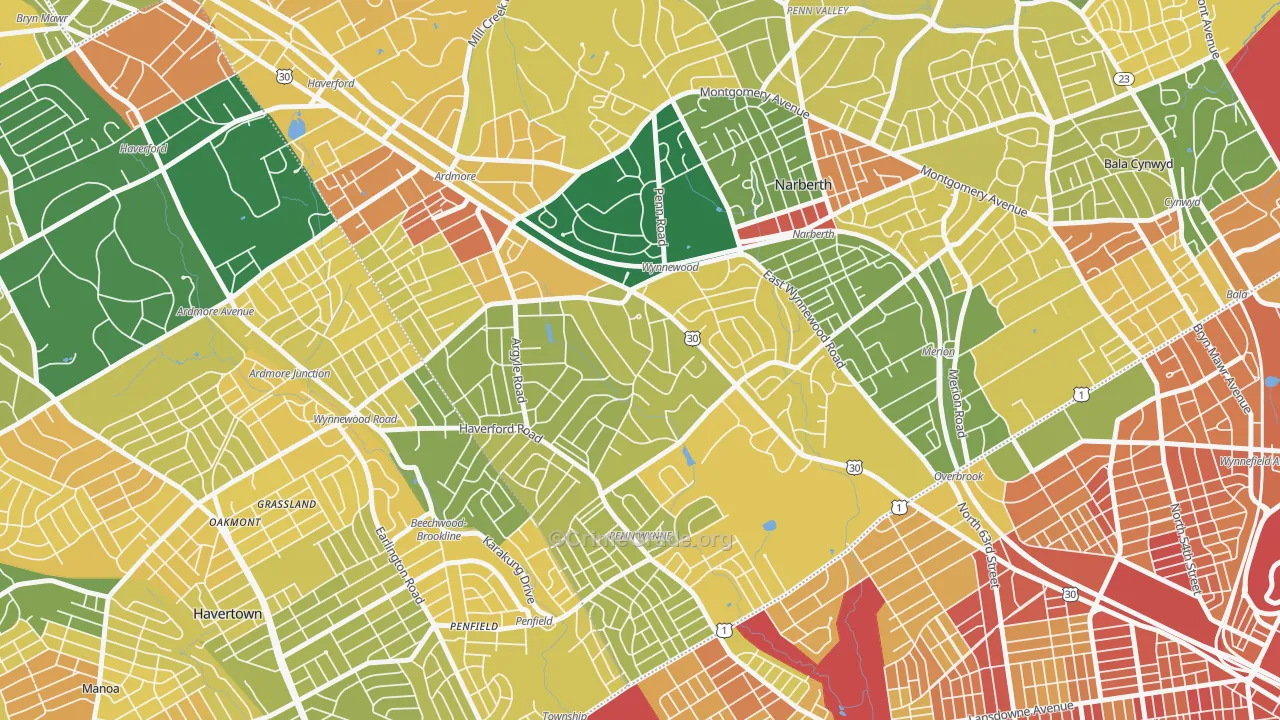 Wynnewood, PA Map of Assault Rates