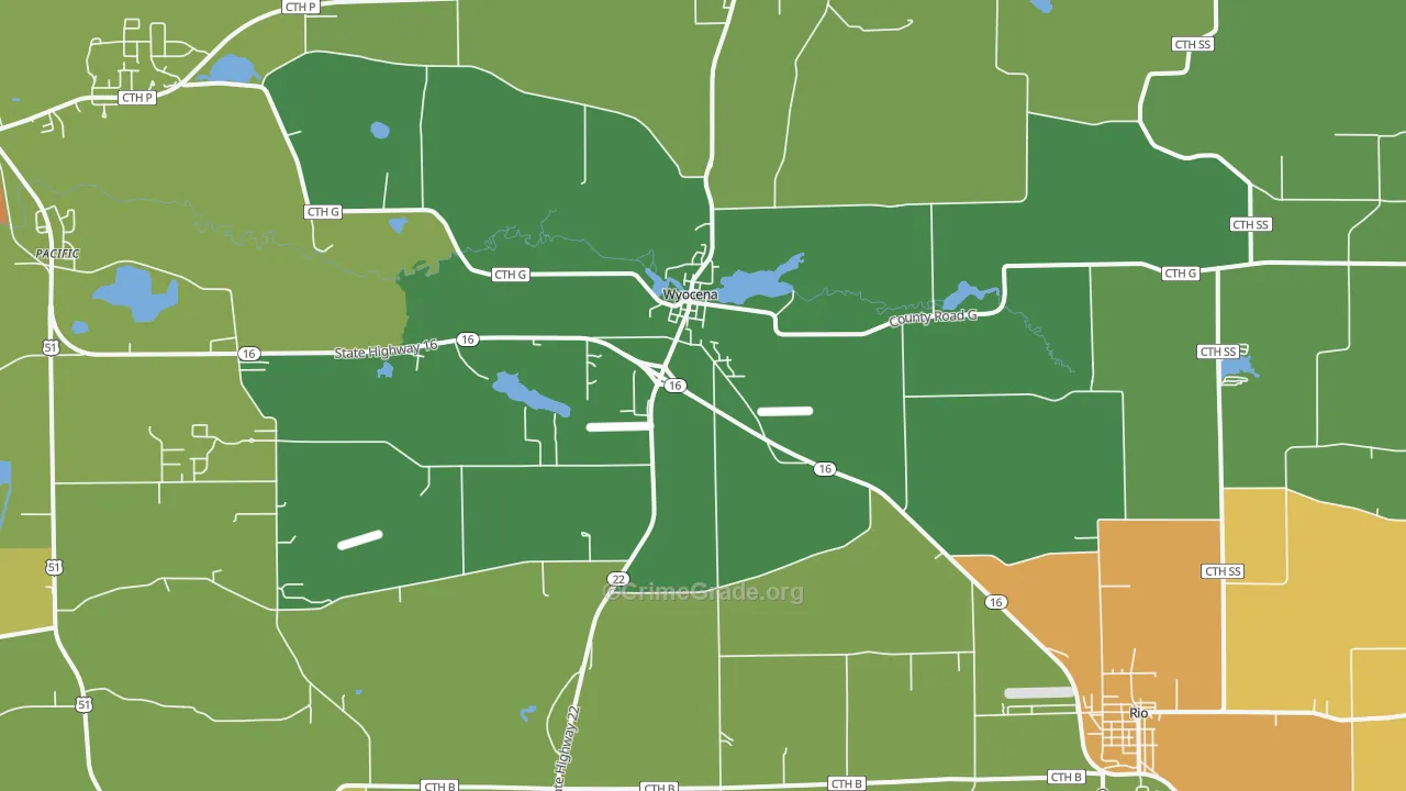 Wyocena, WI Map of Assault Rates